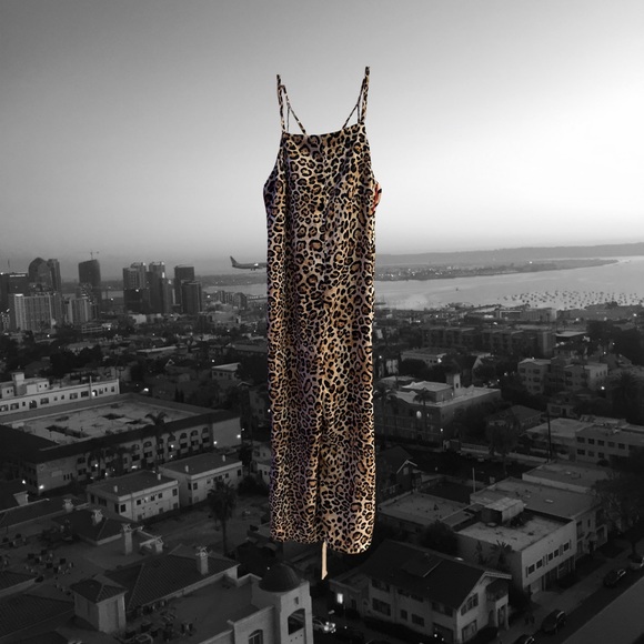 XS Topshop leopard print romper. Wide legged, with a red running stripe. - Picture 1 of 7